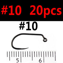 Load image into Gallery viewer, Bimoo 20pcs Fly Fishing Wet Fly Hook Barbless Fly Tying Jig Hook Black Nickle Fly Tying Material 5Sizes #10 #12 #14 #16 #18