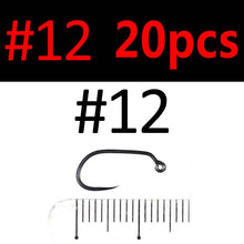Load image into Gallery viewer, Bimoo 20pcs Fly Fishing Wet Fly Hook Barbless Fly Tying Jig Hook Black Nickle Fly Tying Material 5Sizes #10 #12 #14 #16 #18