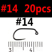 Load image into Gallery viewer, Bimoo 20pcs Fly Fishing Wet Fly Hook Barbless Fly Tying Jig Hook Black Nickle Fly Tying Material 5Sizes #10 #12 #14 #16 #18