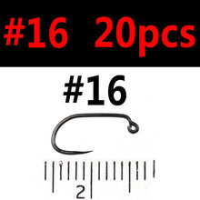 Load image into Gallery viewer, Bimoo 20pcs Fly Fishing Wet Fly Hook Barbless Fly Tying Jig Hook Black Nickle Fly Tying Material 5Sizes #10 #12 #14 #16 #18
