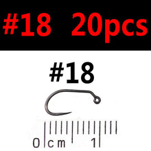 Load image into Gallery viewer, Bimoo 20pcs Fly Fishing Wet Fly Hook Barbless Fly Tying Jig Hook Black Nickle Fly Tying Material 5Sizes #10 #12 #14 #16 #18