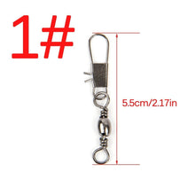 Load image into Gallery viewer, 50pcs/Lot Stainless Steel Fishing Connector Pin Bearing Rolling Swivel 1#2#4#6#8#10#12#14# Lure Tackle FishHook Accessorries