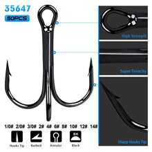 Load image into Gallery viewer, 50Pcs/lot  Fishing Treble Hook Size 2/4/6/8/10/12/14 High Carbon Steel Sharp Barbed Black/Brown/White