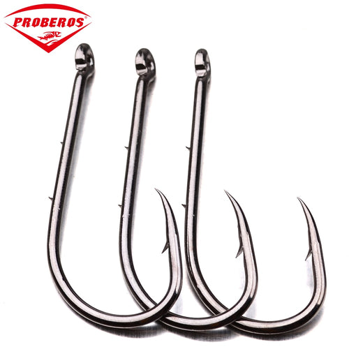 100pcs/lot Fishing Hooks 6-1# 1/0-6/0# Fish Hook Bait Holder Black Color Jig Big Barbed Hook Treble Hooks Fishing Tackle Pesca