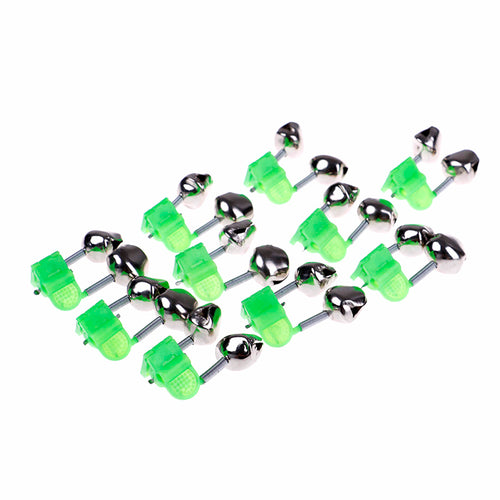10Pcs/lot Durable Fishing Bite Alarms Fishing Rod Stalk Bells Clamp Tip ABS Green Fishing Accessory Lightweight Accessoires