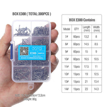 Load image into Gallery viewer, DONQL 300pcs/Box High Carbon Steel Fishing hooks Mixed Size Barbed jig hook Carp Fishing Jig Head for Fly fishing Accessories