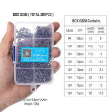 Load image into Gallery viewer, DONQL 300pcs/Box High Carbon Steel Fishing hooks Mixed Size Barbed jig hook Carp Fishing Jig Head for Fly fishing Accessories